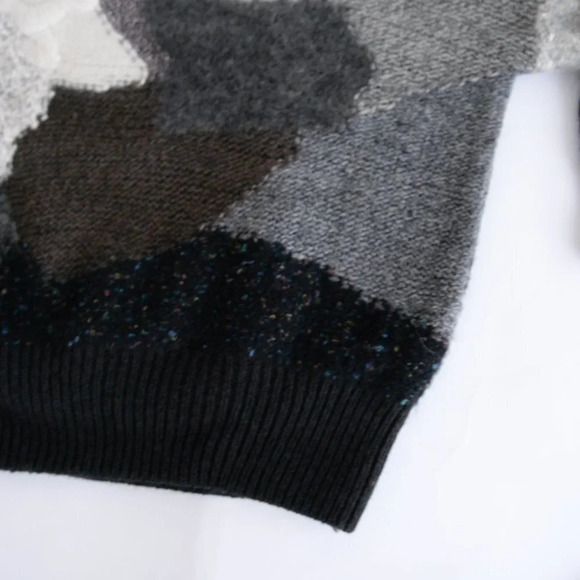 Vintage Marieal Kim Grey/White Floral Knit 8% Wool 8% Mohair Crewneck Sweater S - Picture 6 of 11